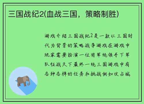三国战纪2(血战三国，策略制胜)